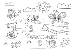 Gratis tekening Schattig Lente Zon Vlinder Dier Bij Slak Insecten