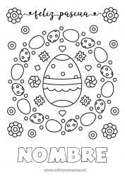 Colorear para personalizar Flores Mandala Huevos de Pascua Pascua de Resurrección Mensaje de 