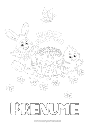 Desen liber de colorat Tort Primăvară Pui Iepure Fluture Animal Paște 