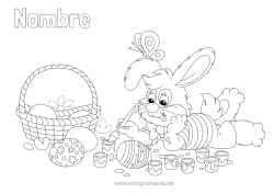 Colorear gratis Primavera Conejo Animales Huevos de Pascua Pascua de Resurrección Cesta Animales del bosque