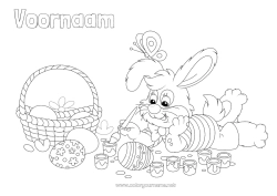 Gratis tekening Lente Konijn Dier Paaseieren Pasen Mand Bosdieren Beschilderde paaseieren