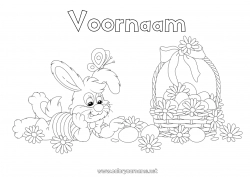 Gratis tekening Bloemen Lente Konijn Vlinder Dier Paaseieren Pasen Mand Insecten Bosdieren