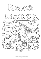 Free colouring Cat Cute Food Animal Dogs and cats