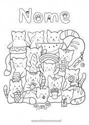 Desenho para personalizar Gato Kawaii Comida Animal Cães e gatos