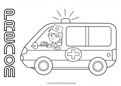 Coloriage gratuit Véhicules Ambulance Véhicules de secours et d'urgence