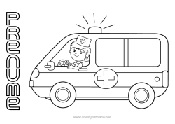 Pagină de colorat gratuită Vehicule Ambulanță Vehicule de salvare și urgență