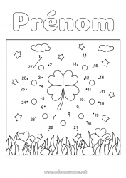 Coloriage gratuit Activités enfants Points à relier Chance Trèfle Fer à cheval Fête de la Saint Patrick Nombres à Relier