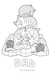 Free colouring Cat Animal Dogs and cats Balls of wool