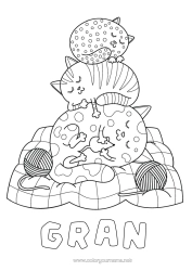 Free colouring Cat Animal Dogs and cats Balls of wool