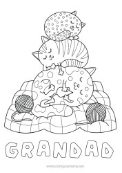 Free colouring Cat Animal Dogs and cats Balls of wool