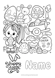 Free colouring Cute Girl Easter eggs Easter 