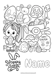 Free coloring Kawaii Girl Easter eggs Easter 