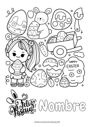 Dibujo libre Kawaii Chica Huevos de Pascua Pascua de Resurrección Mensaje de 