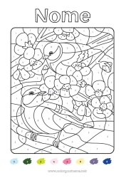 Desenho grátis Pássaro Primavera Colorir por números Atividades para Crianças Animal Pássaros e mamíferos voadores Cerejeira Chapim, Pega-azul