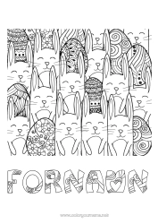 Gratis färgläggning Mandala Söt Kanin Påskägg Påsk Komplexa målarbilder Skogens djur