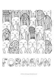Gratis tegning Mandala Kawaii Kanin Påskeæg Påske Komplekse farvelægninger Skovens dyr