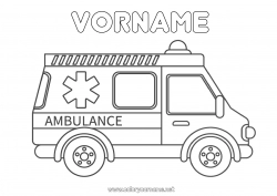 Kostenlose Malvorlage Lastwagen Fahrzeuge Krankenwagen Véhicules de secours et d'urgence Lastwagen und Nutzfahrzeuge Gesundheitsberufe