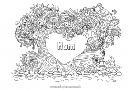 Child coloring page Flowers Dad Mum Grandma Grandpa I love you Tree Big heart