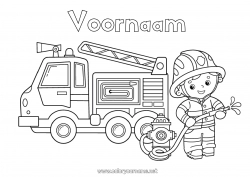 Gratis tekening Vrachtwagen Brandweerman Intermediaire kleurplaten Brandweerwagen Beroep Nood- en hulpvoertuigen Vrachtwagens en bedrijfsvoertuigen Veiligheidsberoepen