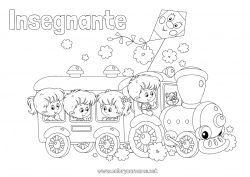 Pagina da colorare per bambini Vacanze Veicoli Bambino Treno Locomotiva Trasporto pubblico terrestre Aquilone