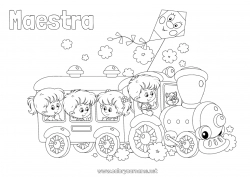 Niño página para colorear Vacaciones Vehículos Niño Tren Locomotora Transporte público terrestre Cometa