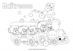 Coloriage enfant Vacances Véhicules Enfant Train Locomotive Transport en commun terrestres Cerf-volant