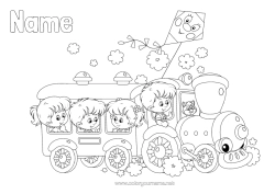 Colouring to customise Holidays Vehicles Child Train Locomotive Land Public Transport Kite