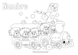 Colorear gratis Vacaciones Vehículos Niño Tren Locomotora Transporte público terrestre Cometa