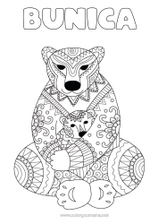 Pagină de colorat pentru copii Urs Mandala La mulți ani! Te iubesc. Animal Ursuleț Animale din pădure Îmbrățișare