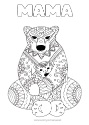 Pagină de colorat pentru copii Urs Mandala La mulți ani! Te iubesc. Animal Ursuleț Animale din pădure Îmbrățișare