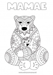 Página de desenho infantil Urso Mandala Feliz Aniversário Eu te amo Filhote de urso Animais da floresta