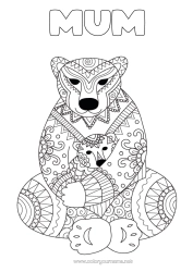 Free colouring Bear Mandala Happy birthday I love you. Animal Teddy bear Forest animals Hug