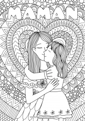 Coloriage enfant Coeur Mandala Maman Bonne fête Je t'aime Soeur