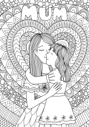 Free colouring Heart Mandala Mum Happy birthday I love you. Sister