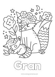 Free colouring Mum Grandma Happy birthday Fox I love you. Animal Forest animals