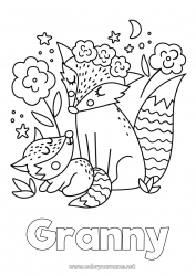 Child coloring page Mum Grandma Happy feast day ! Fox I love you Animal Forest animals