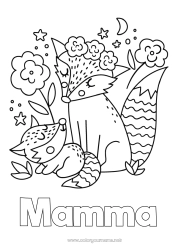 Färgläggningssida för barn Mamma Mormor Grattis på födelsedagen Räv Jag älskar dig. Djur Skogens djur