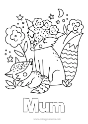 Free colouring Mum Grandma Happy birthday Fox I love you. Animal Forest animals