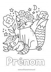 Coloriage gratuit Maman Mamie Bonne fête Renard Je t'aime Animal Animaux de la forêt