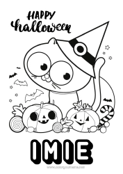 Kolorowanka za darmo Nietoperz Dynia Czarny kot Słodki Kot Halloween Psy i koty Ptaki i latające ssaki Napis 'halloween'