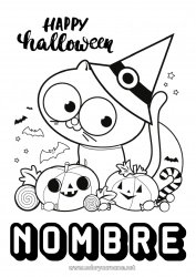 Colorear gratis Murciélago Calabaza Gato negro Lindo Cat Halloween Perros y gatos Aves y mamíferos voladores Inscripción 