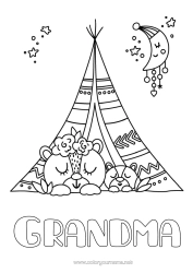 Free coloring Bear I love you Teddy Bear Forest animals Tipi