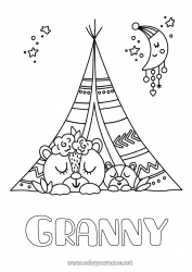 Child coloring page Bear I love you Teddy Bear Forest animals Tipi