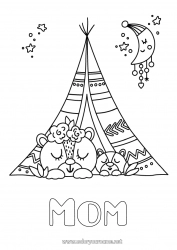 Child coloring page Bear I love you Teddy Bear Forest animals Tipi