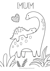 Free colouring Happy birthday Dinosaurs I love you. Animal Animal family Cub