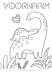 Gratis kleurplaat Fijne verjaardag Dinosaurussen Ik hou van jou Dier Dierenfamilie Dierenbaby