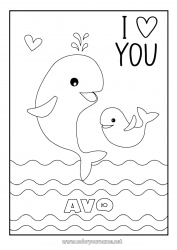 Página de desenho infantil Feliz Aniversário Eu te amo Baleia Animal Animais marinhos ou aquáticos