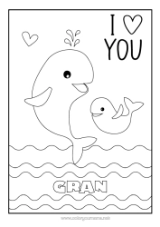 Free colouring Happy birthday I love you. Whale Animal Marine or aquatic animals