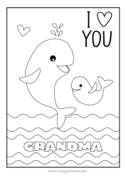 Free coloring Happy feast day ! I love you Whale Animal Marine or aquatic animals