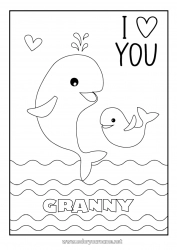 Child coloring page Happy feast day ! I love you Whale Animal Marine or aquatic animals